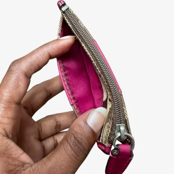 Coach Signature Canvas Pink Leather Trim Coin Purse Wallet OS - Picture 5 of 7